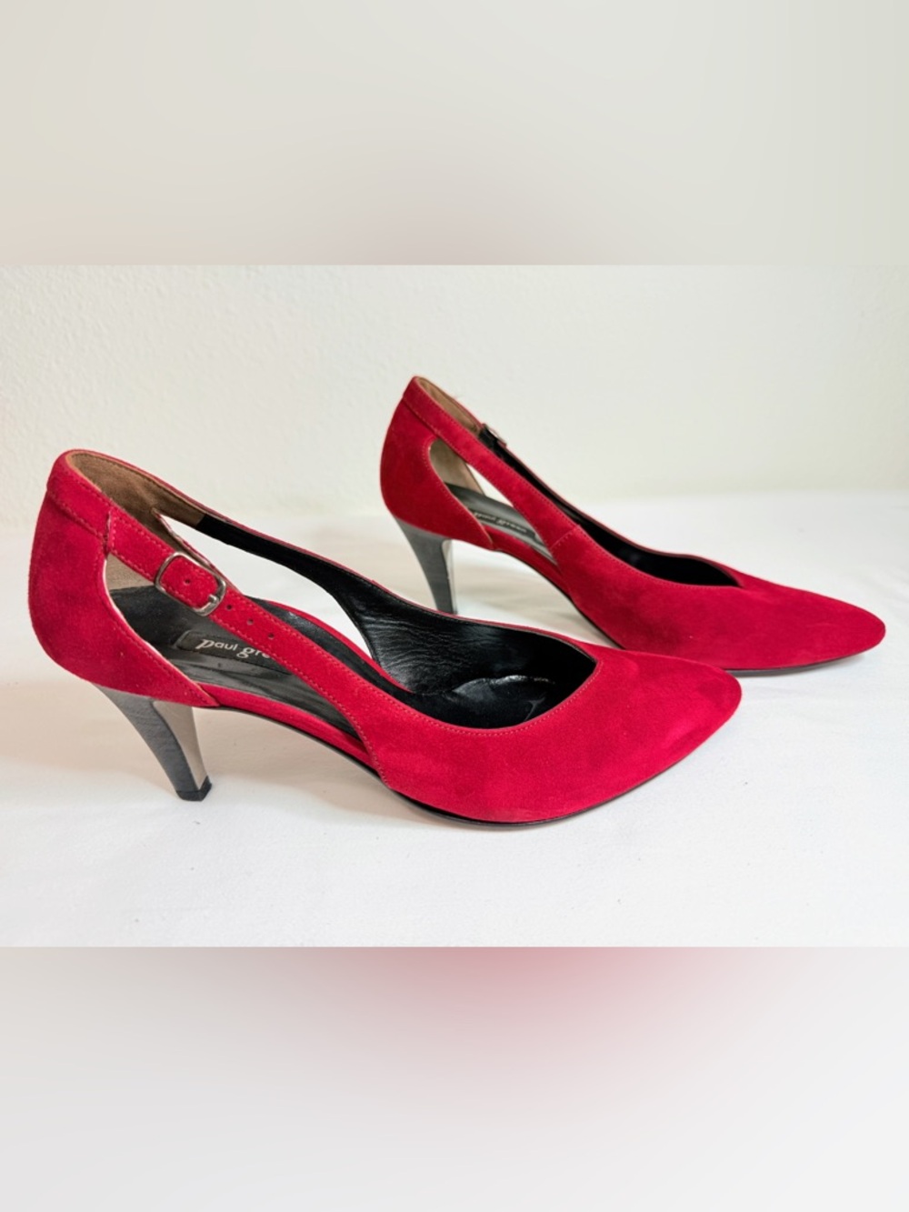 Paul Green Red Suede D’Orsay Heels Pointed Toe Pumps EU 38.5 US 8 - Picture 3 of 16